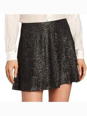 NEW NWT BCBGENERATION Black Gold Metallic Pull On Party Mini Skater Circle Skirt